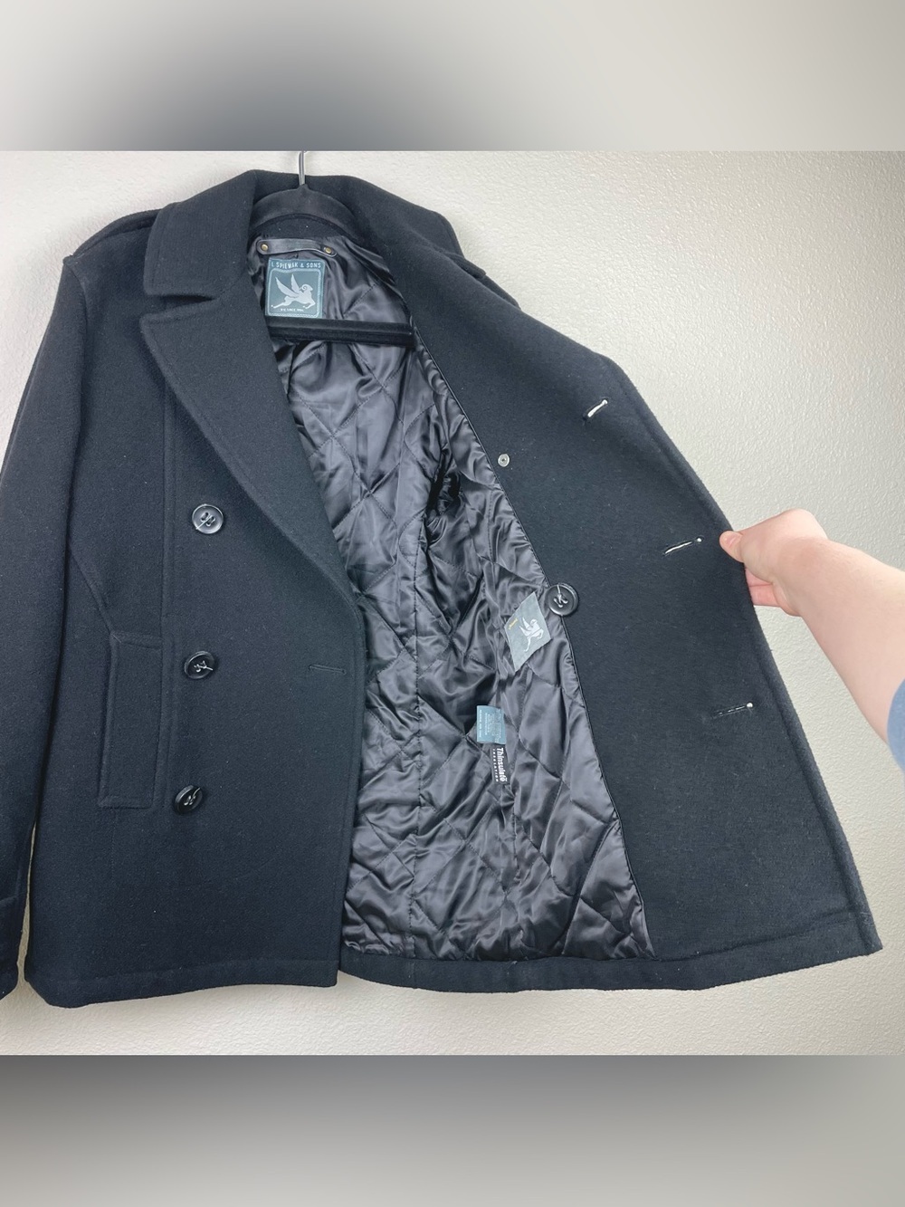 Spiewak & Sons Men's Medium Black Thick Wool Dugan Peacoat Thinsulate Button - Picture 10 of 16